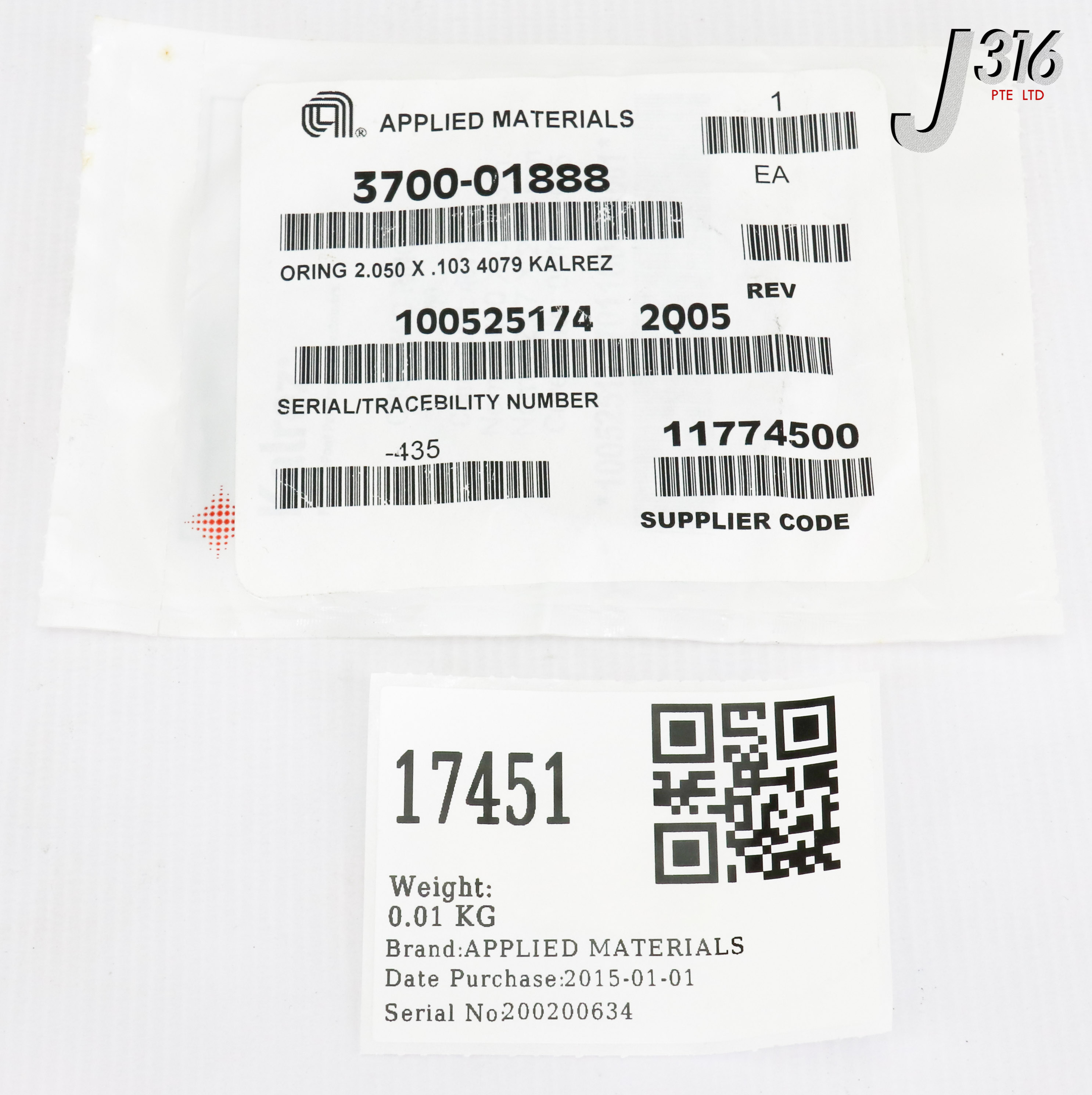セレクトPN 17451 APPLIED MATERIALS ORING ID 2.050 CSD .103 KALREZ 4079 75DU